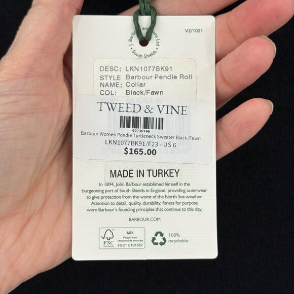NWT Barbour Pendle Wool Blend Turtleneck Sweater Tartan Patches Women 6 Black - Picture 5 of 11